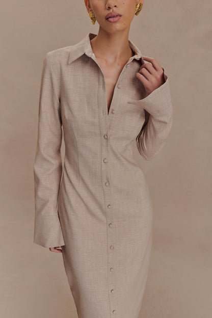 Robe midi Dorian à manches courtes, ajustée - Gris clair mêlé