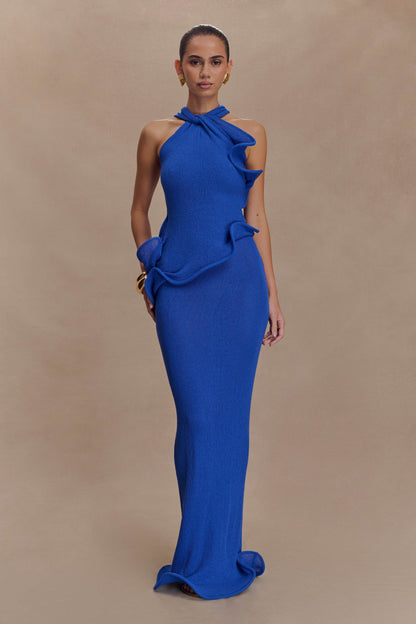 Robe Maxi Caprice en Tricot à Décolleté Croisé - Cobalt