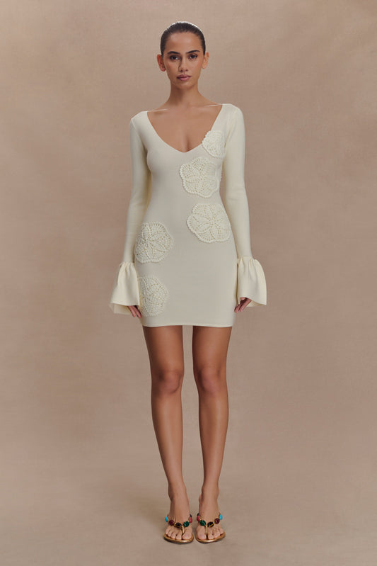 Mini-robe en tricot crochet Amari - Ivoire