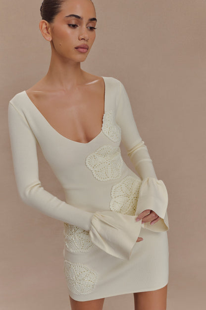 Mini-robe en tricot crochet Amari - Ivoire