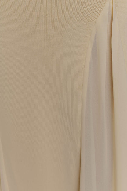 Robe Maxi Soleil en Tricot et Maille avec Décolleté Halter - Crème