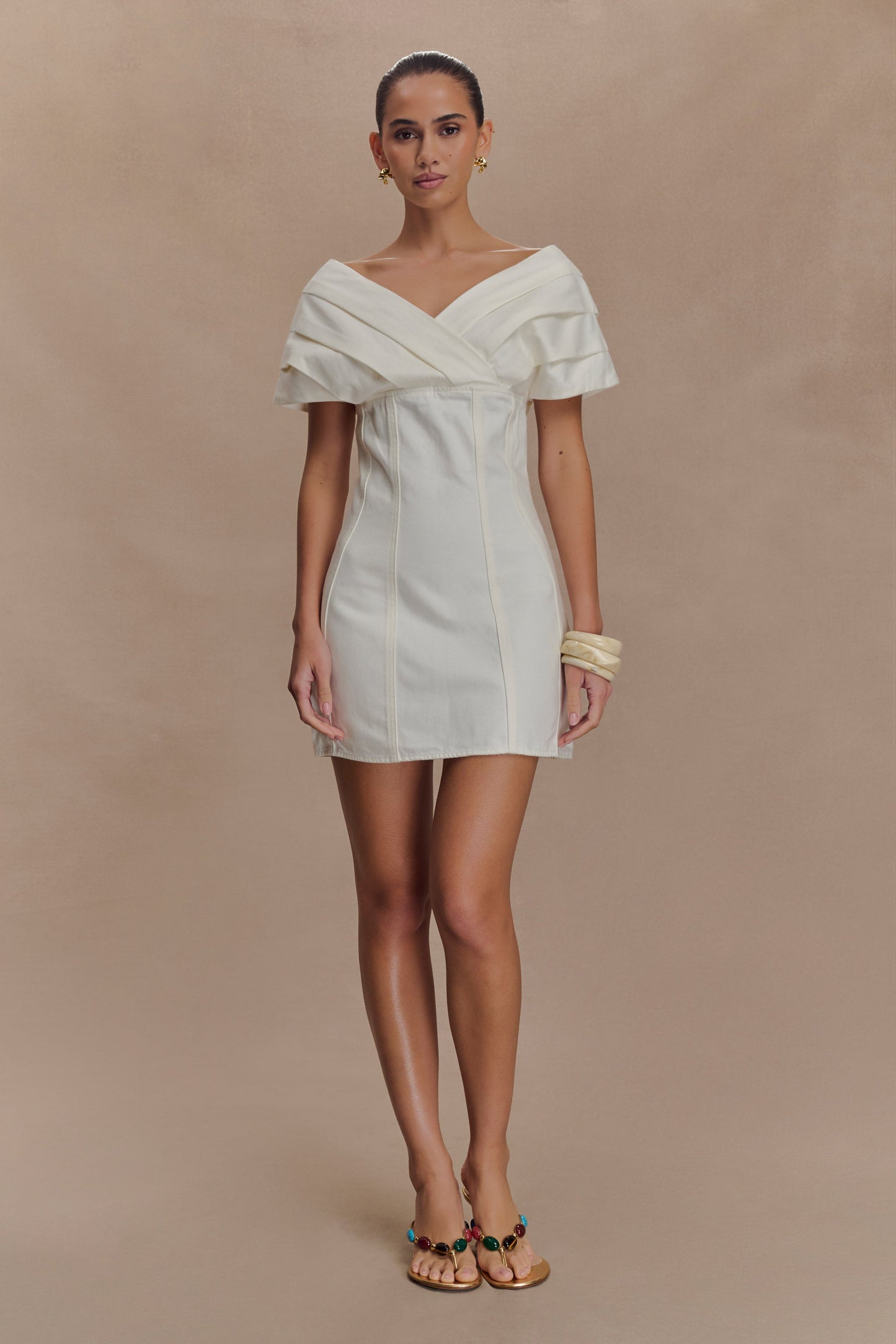 Mini-robe en jean à épaules dénudées Pascale - Blanc