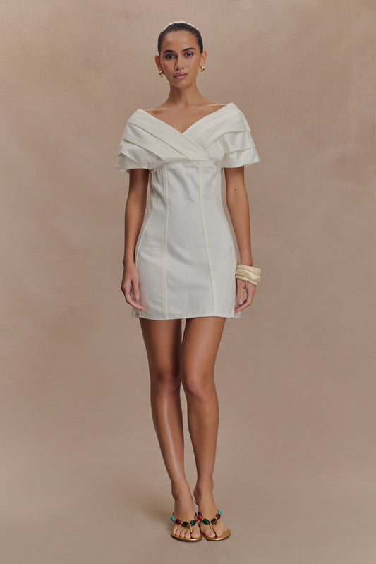 Mini-robe en jean à épaules dénudées Pascale - Blanc