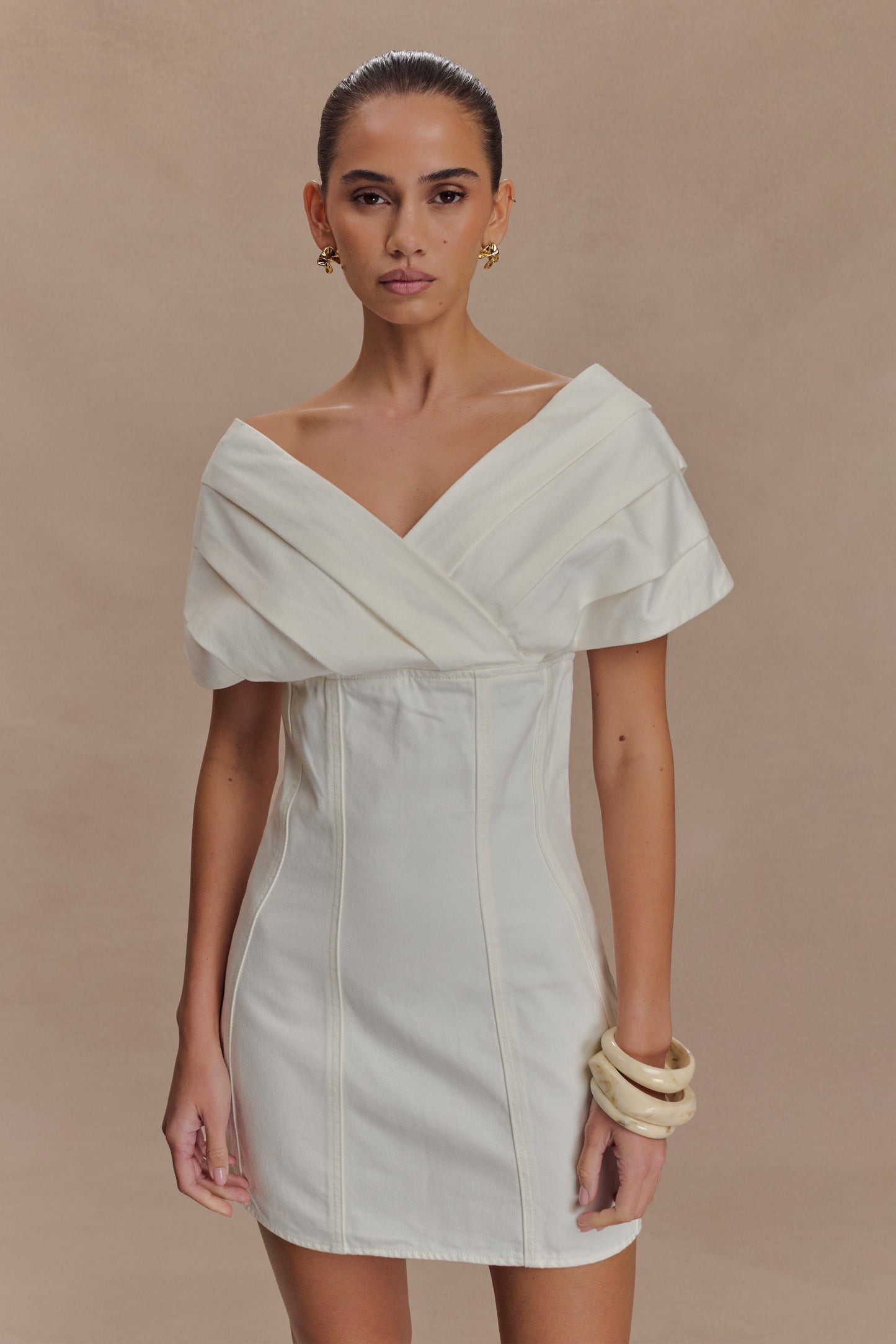 Mini-robe en jean à épaules dénudées Pascale - Blanc