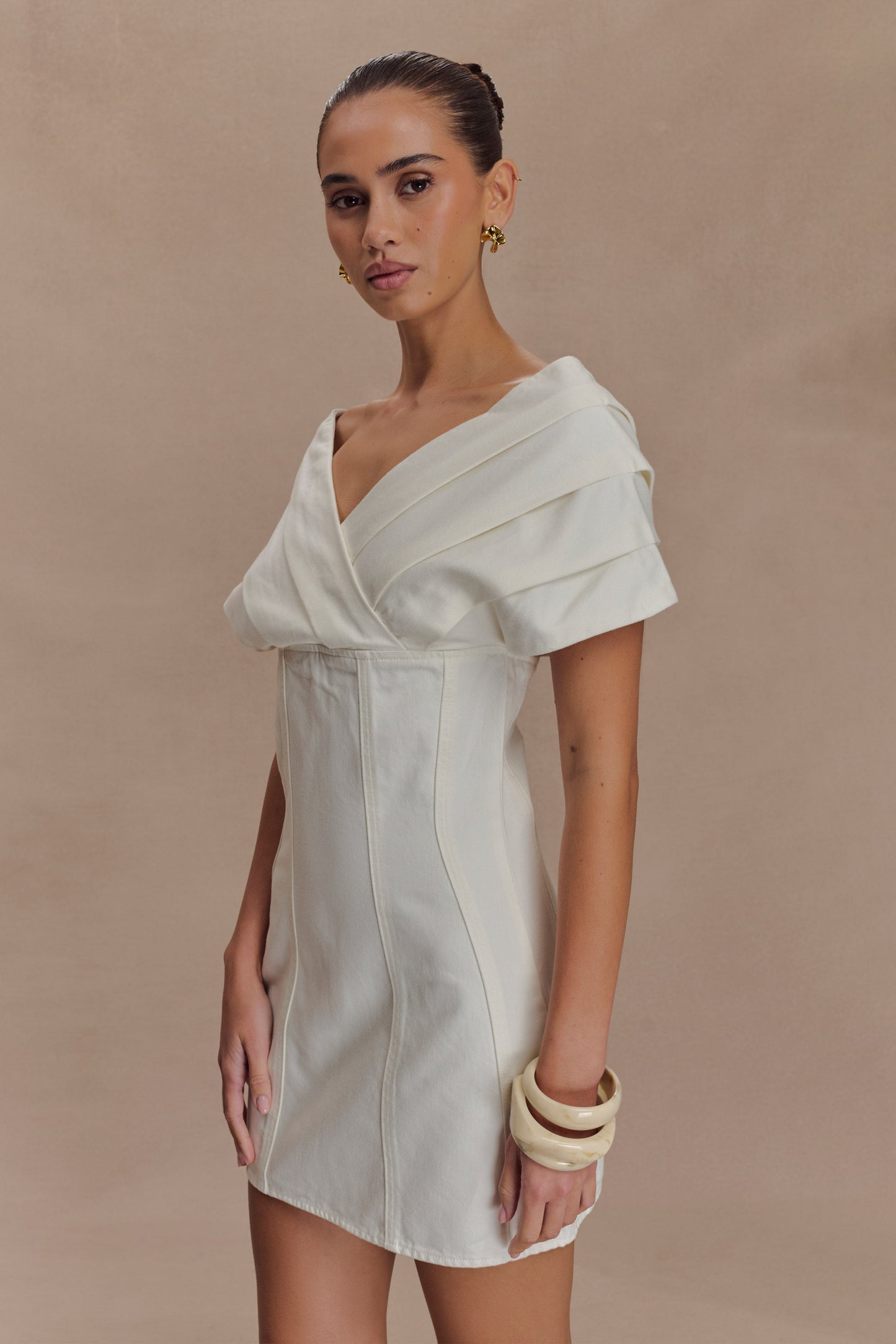Mini-robe en jean à épaules dénudées Pascale - Blanc