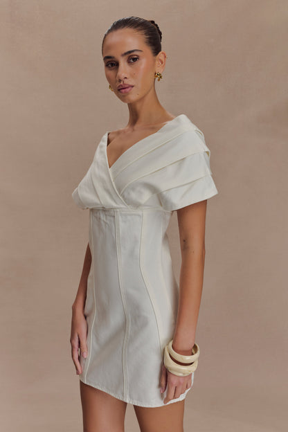 Mini-robe en jean à épaules dénudées Pascale - Blanc