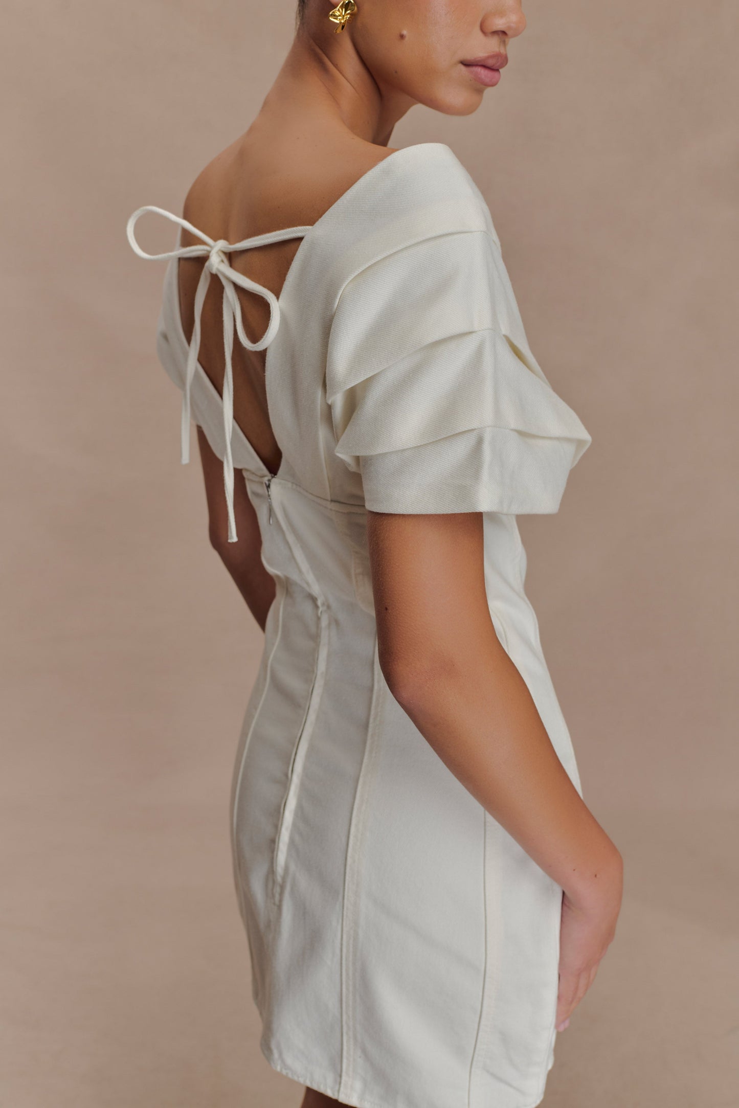 Mini-robe en jean à épaules dénudées Pascale - Blanc