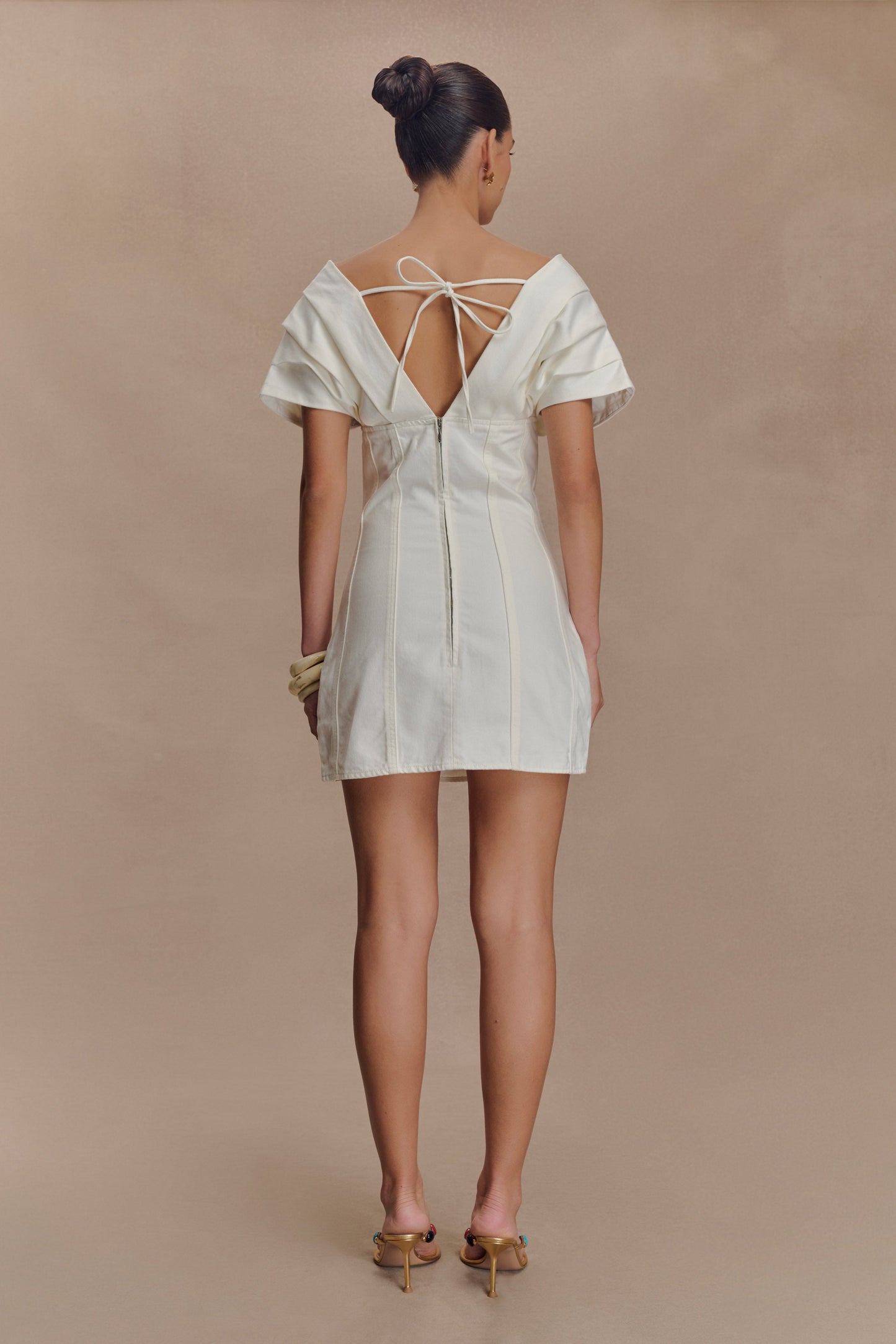 Mini-robe en jean à épaules dénudées Pascale - Blanc