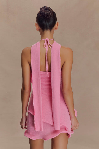 Mini-robe Caprice à col montant en jersey - Rose bonbon