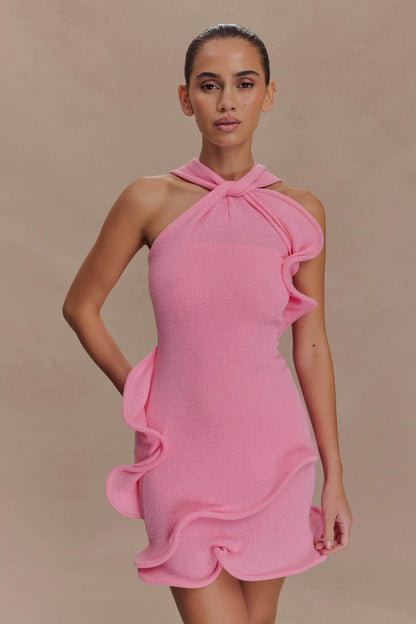 Mini-robe Caprice à col montant en jersey - Rose bonbon