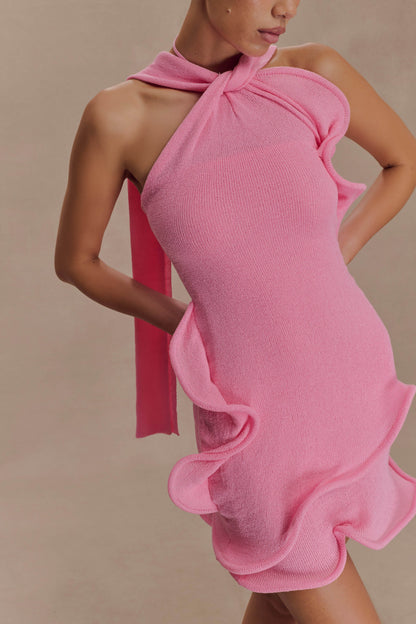 Mini-robe Caprice à col montant en jersey - Rose bonbon