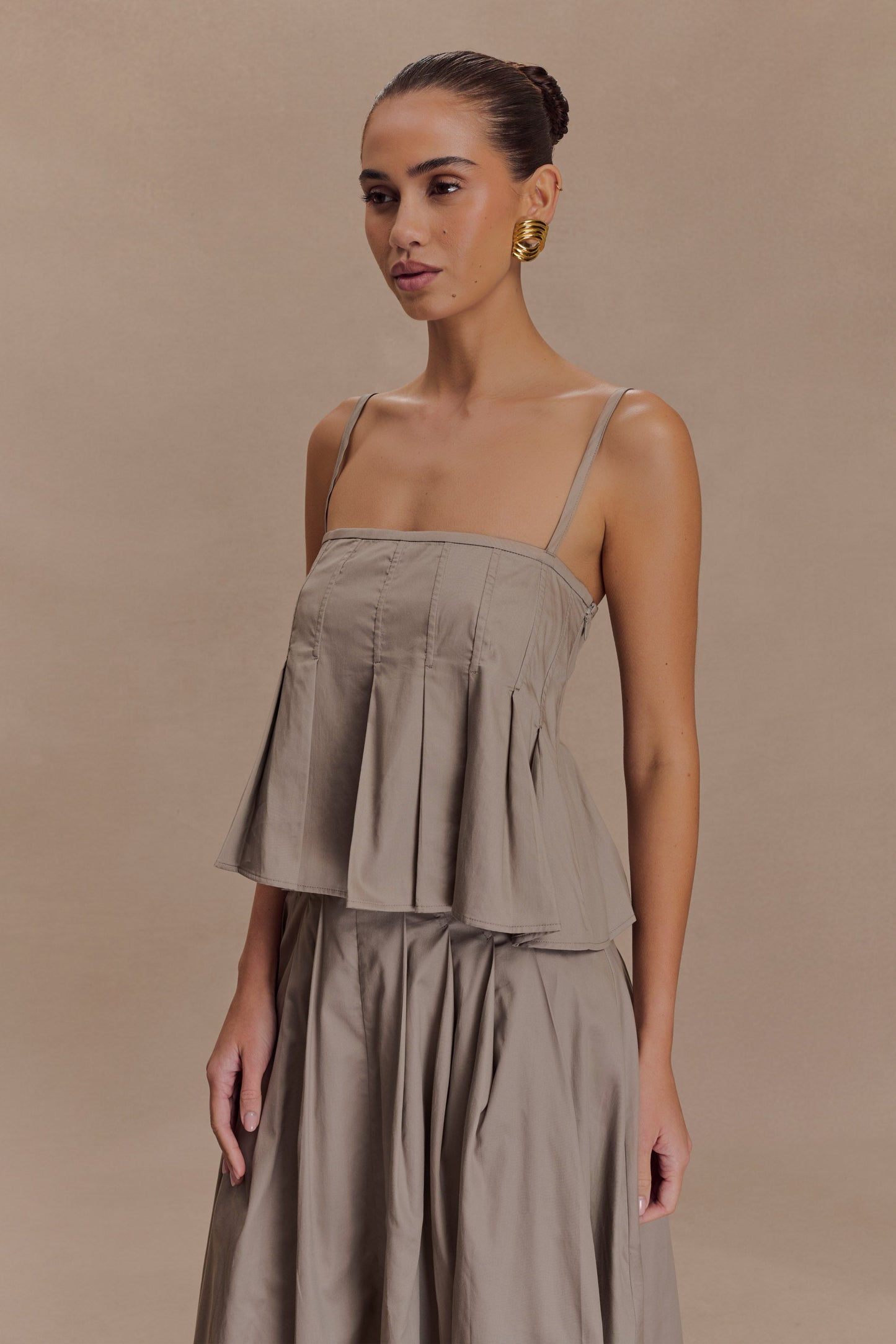 Mae, haut en coton - Brun-gris