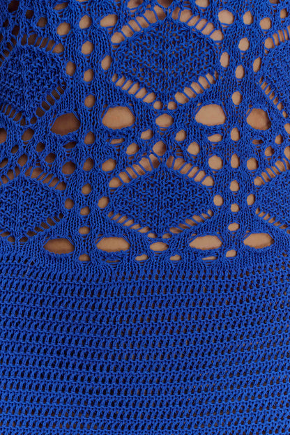 Mini-robe en tricot crochet Everette - Cobalt