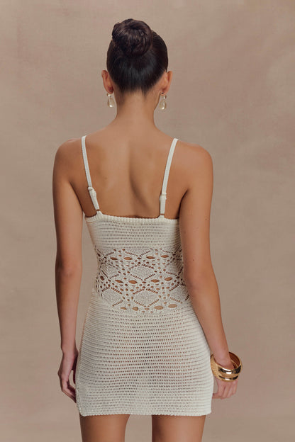 Mini-robe en tricot crochet Everette - Ivoire