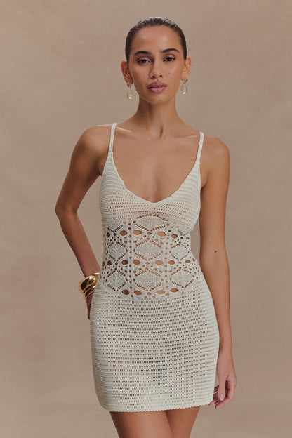 Mini-robe en tricot crochet Everette - Ivoire
