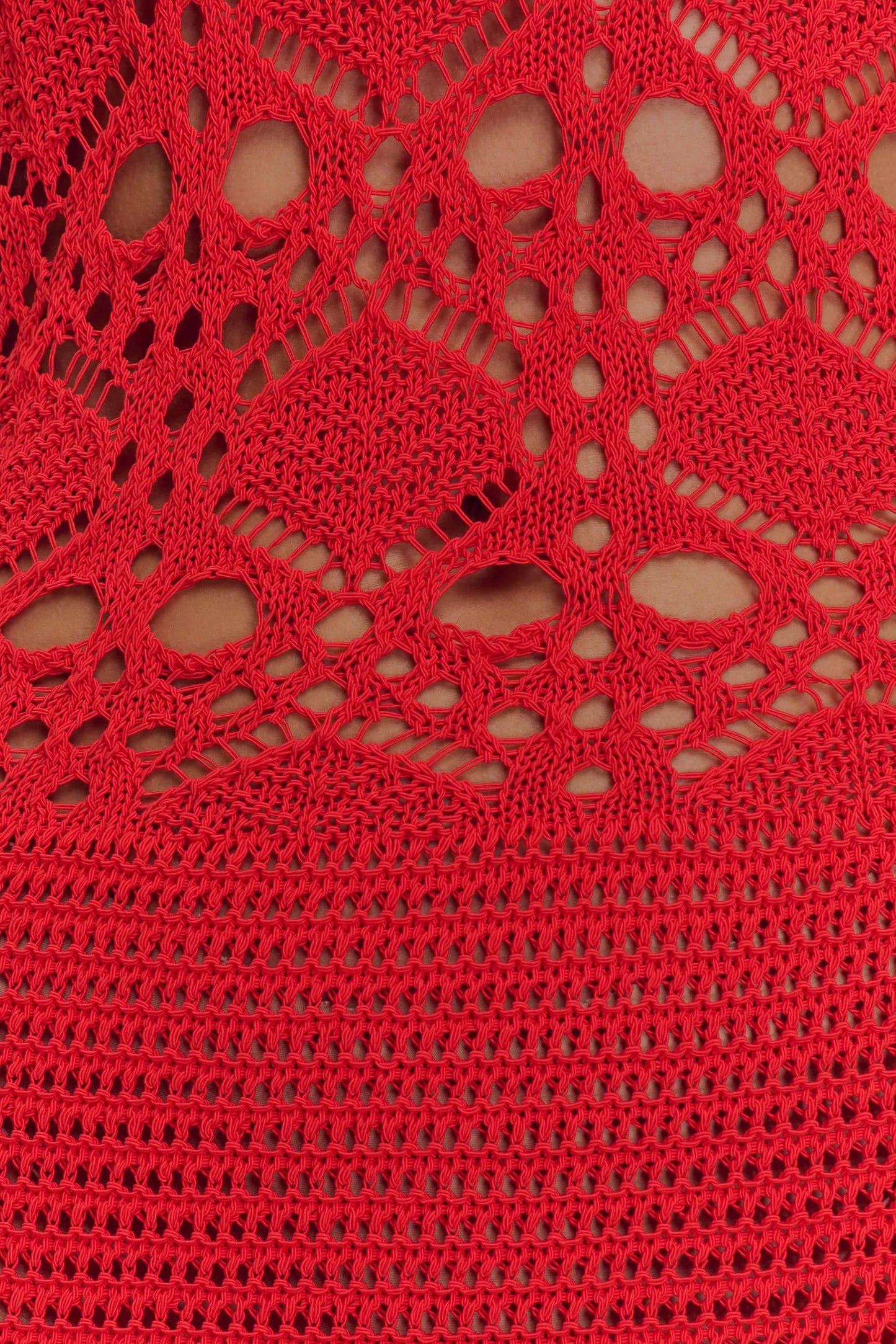 Solstice Robe Maxi Tricot Crochetee à Manches Décolletées - Orange Sanguine