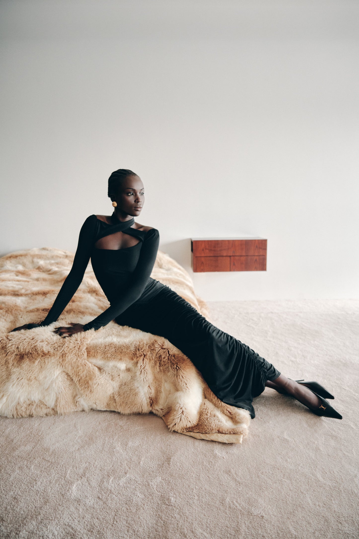 Robe Maxi Élastique à Manches Longues Lyndon - Noir
