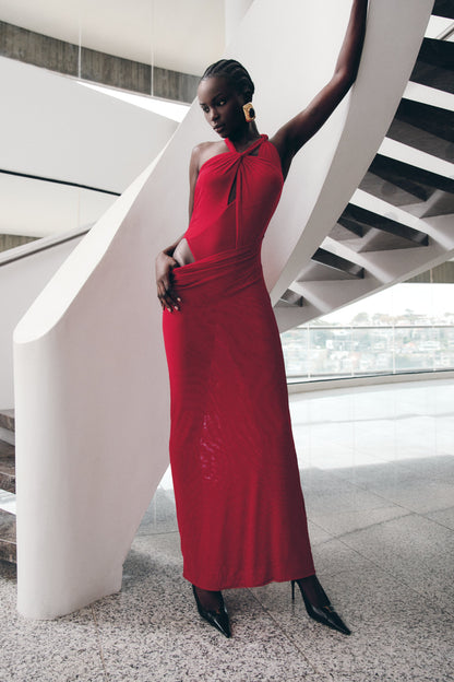 Robe Maxi en Maille à Nœuds Edwina - Rouge