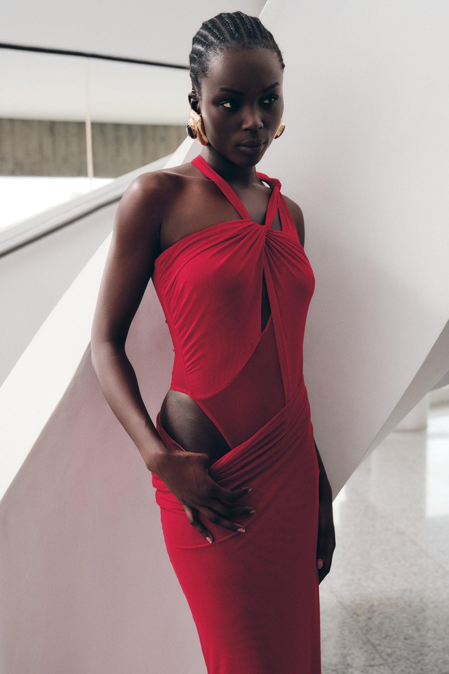 Robe Maxi en Maille à Nœuds Edwina - Rouge