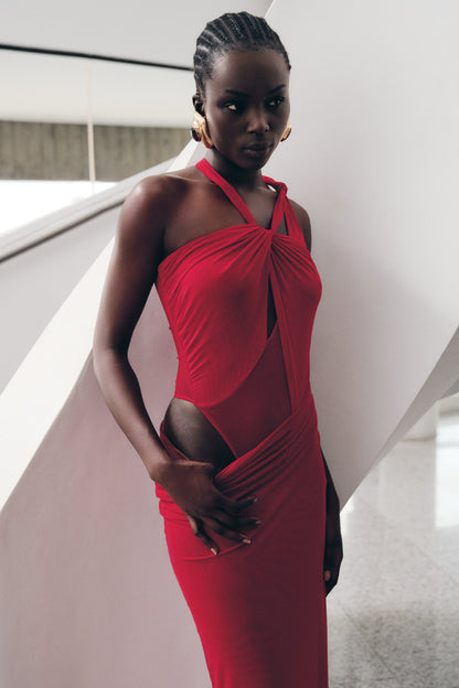 Robe Maxi en Maille à Nœuds Edwina - Rouge