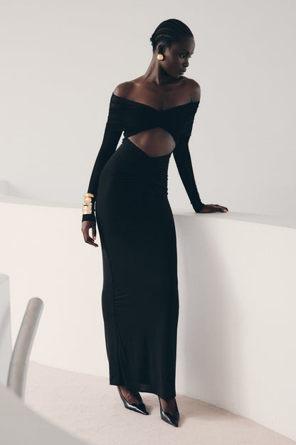 Robe Maxi Rafaella en Jersey et Maille - Noir