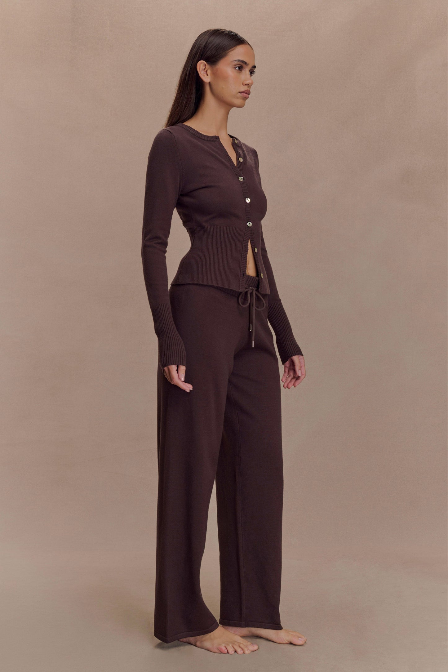 Pantalon large en tricot Natalya - Chocolat noir
