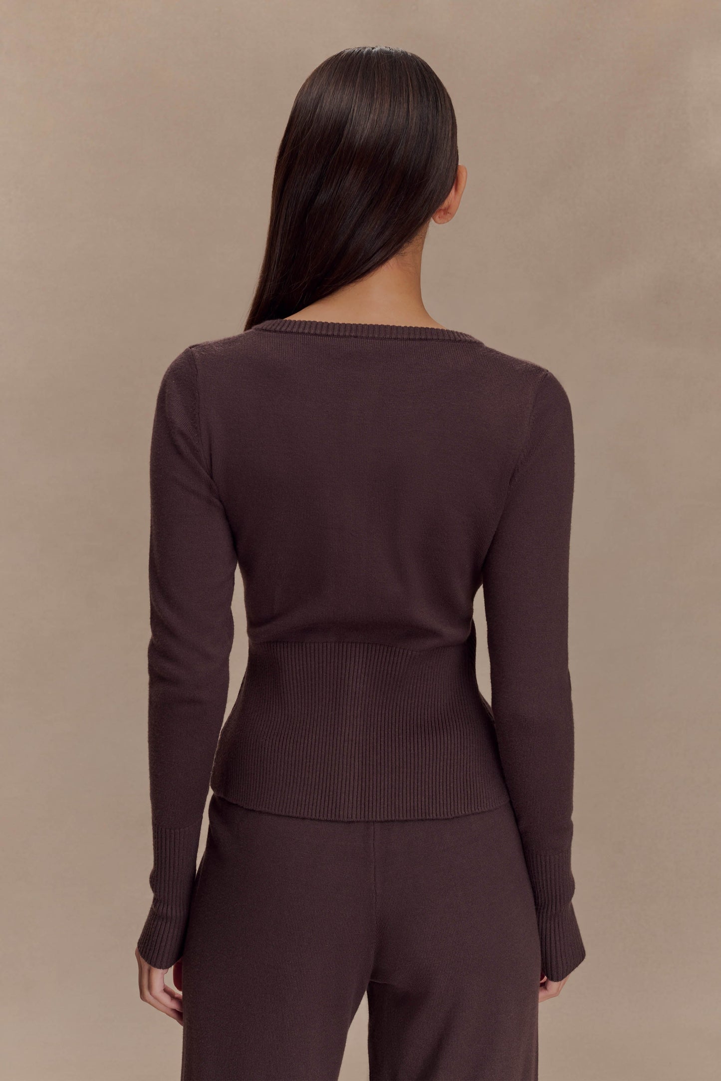 Cardigan en tricot ajusté Reese - Chocolat noir