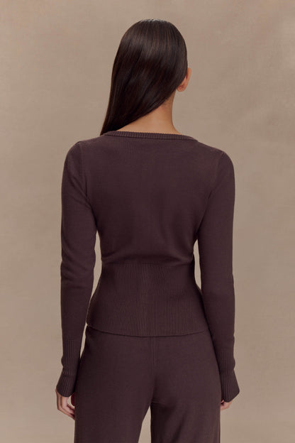 Cardigan en tricot ajusté Reese - Chocolat noir