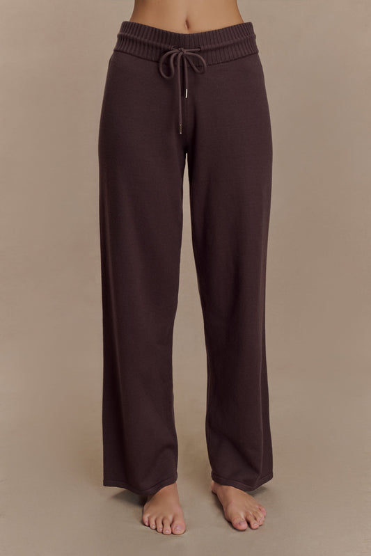Pantalon large en tricot Natalya - Chocolat noir