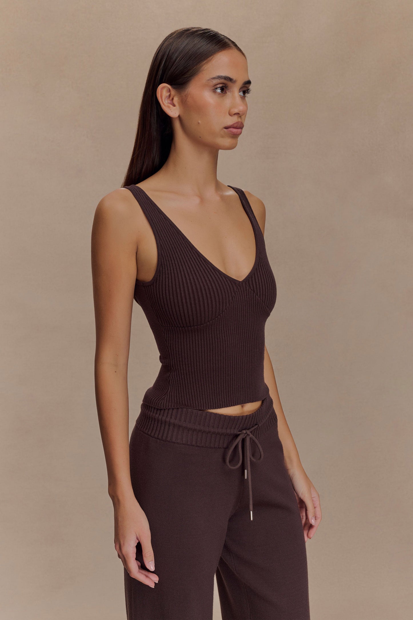 Débardeur côtelé en tricot Natalya - Chocolat noir