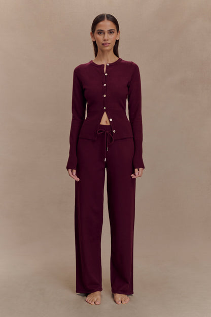 Cardigan en tricot ajusté Reese - Merlot