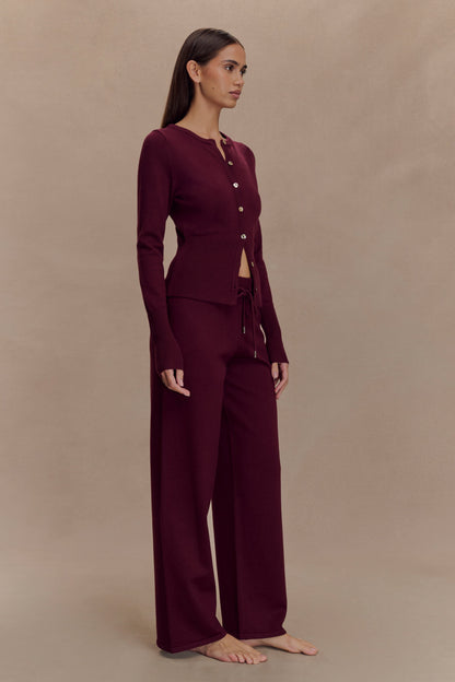 Cardigan en tricot ajusté Reese - Merlot