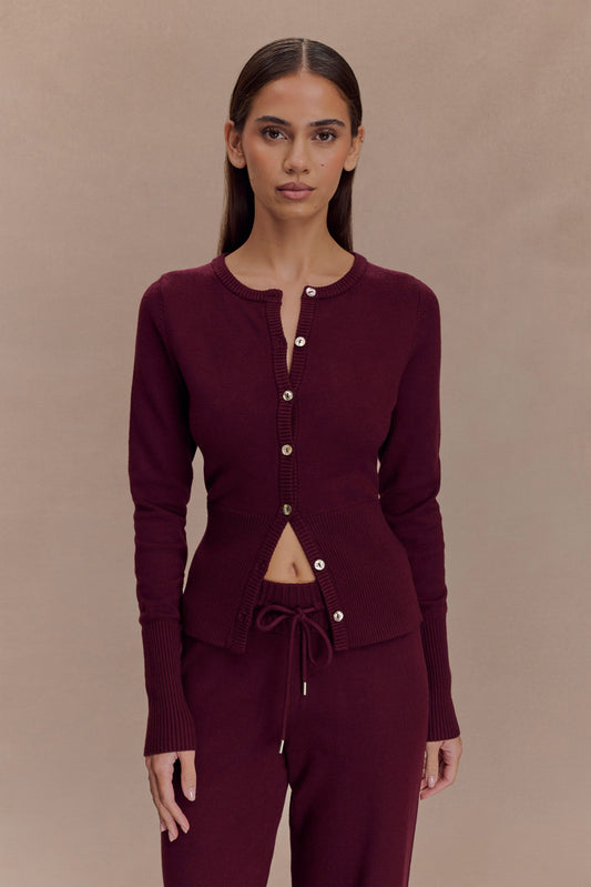 Cardigan en tricot ajusté Reese - Merlot