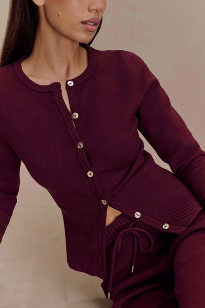 Cardigan en tricot ajusté Reese - Merlot