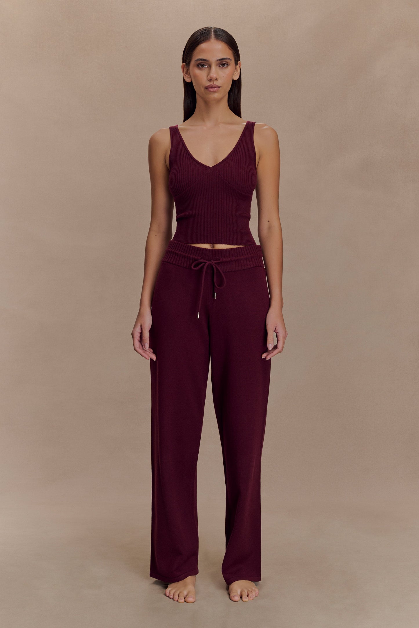 Pantalon large en tricot Natalya - Merlot