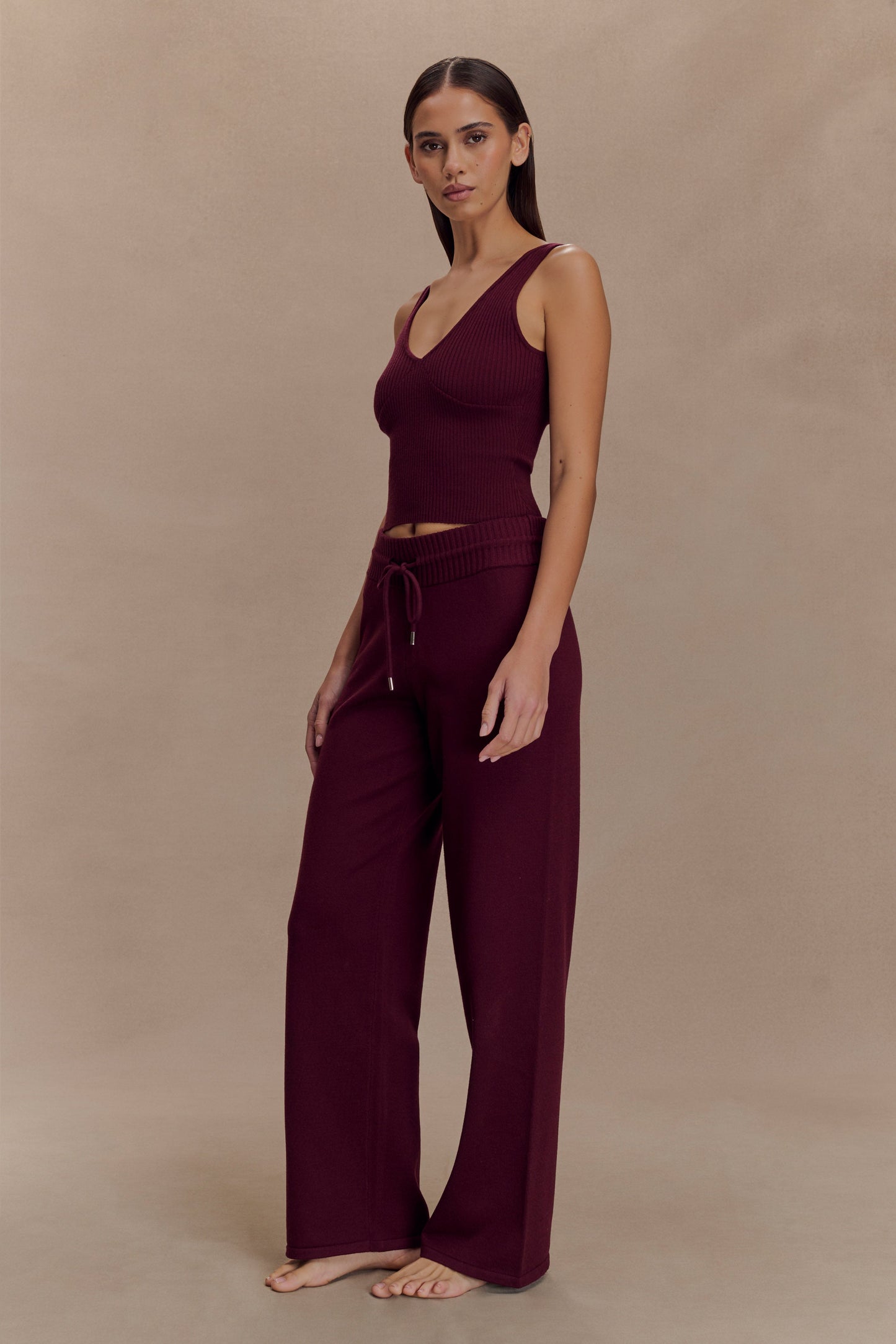 Pantalon large en tricot Natalya - Merlot