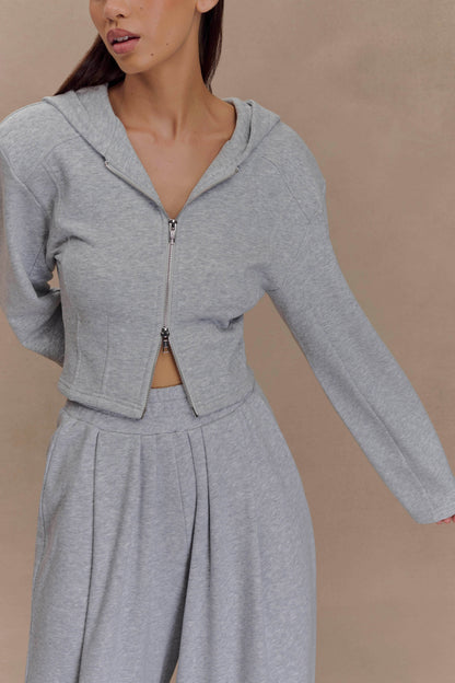 Sweat à capuche zippé Quinn - Gris clair chiné