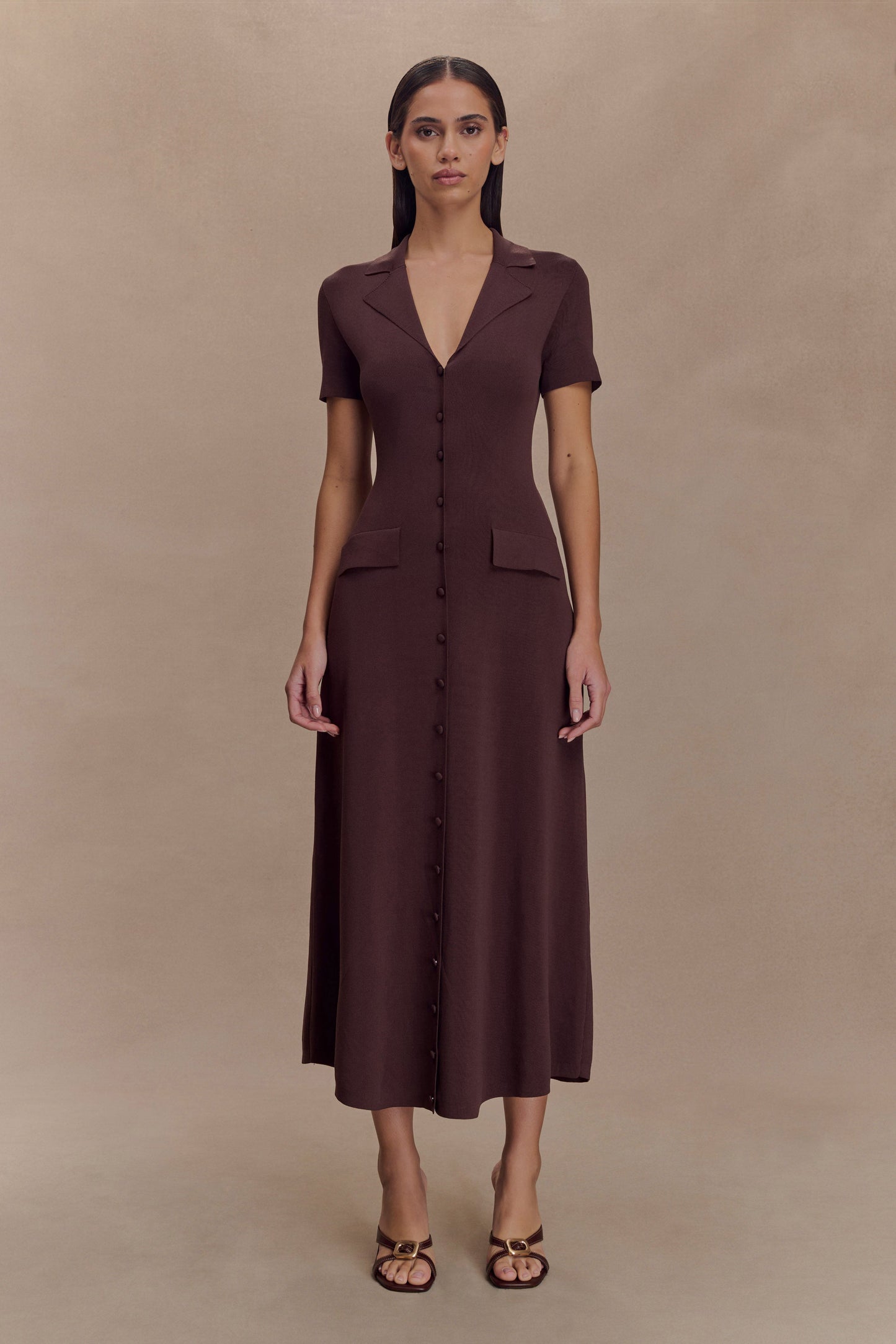 Robe mi-longue en jersey à manches courtes Pearson - Chocolat