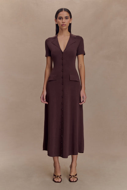 Robe mi-longue en jersey à manches courtes Pearson - Chocolat