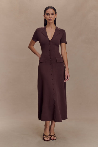 Robe mi-longue en jersey à manches courtes Pearson - Chocolat