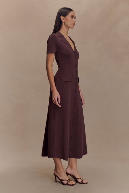 Robe mi-longue en jersey à manches courtes Pearson - Chocolat