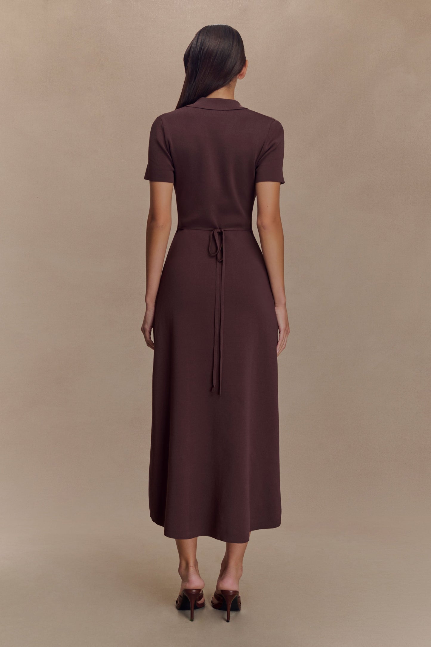 Robe mi-longue en jersey à manches courtes Pearson - Chocolat