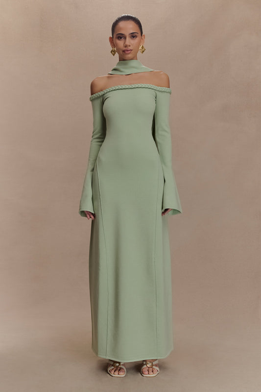 Robe Maxi en Tricot sans Bretelles Heidi avec Écharpe - Vert Pastel