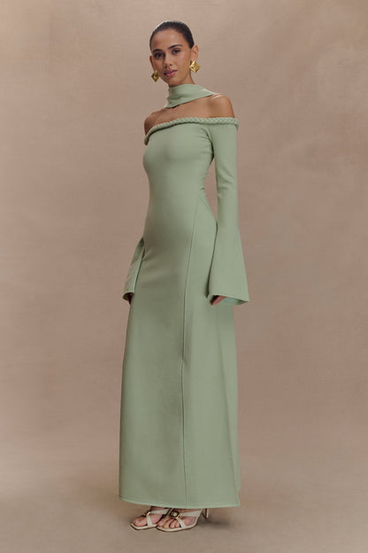 Robe Maxi en Tricot sans Bretelles Heidi avec Écharpe - Vert Pastel