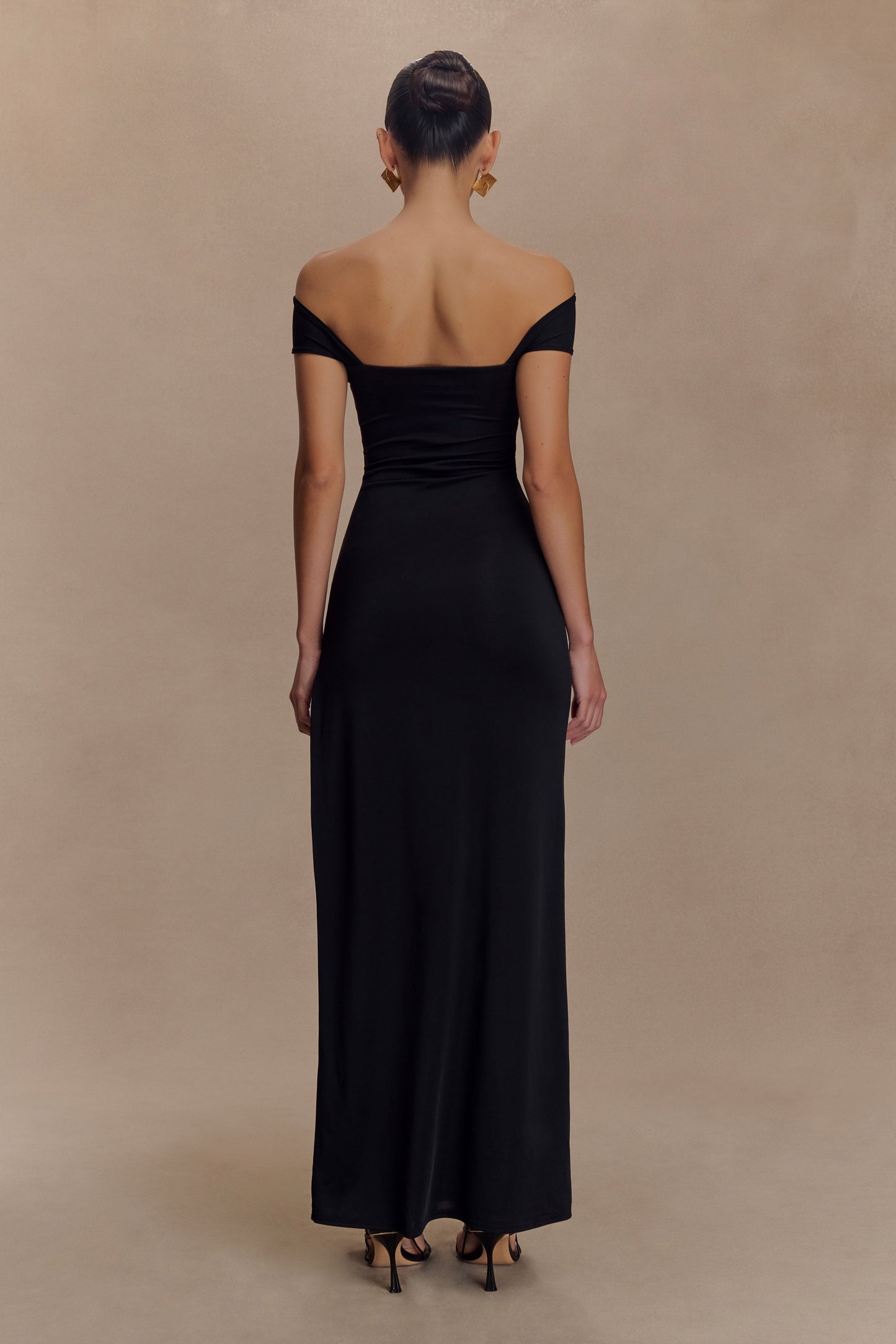 Robe Maxi Étroite et en Maille avec Fente - Noir