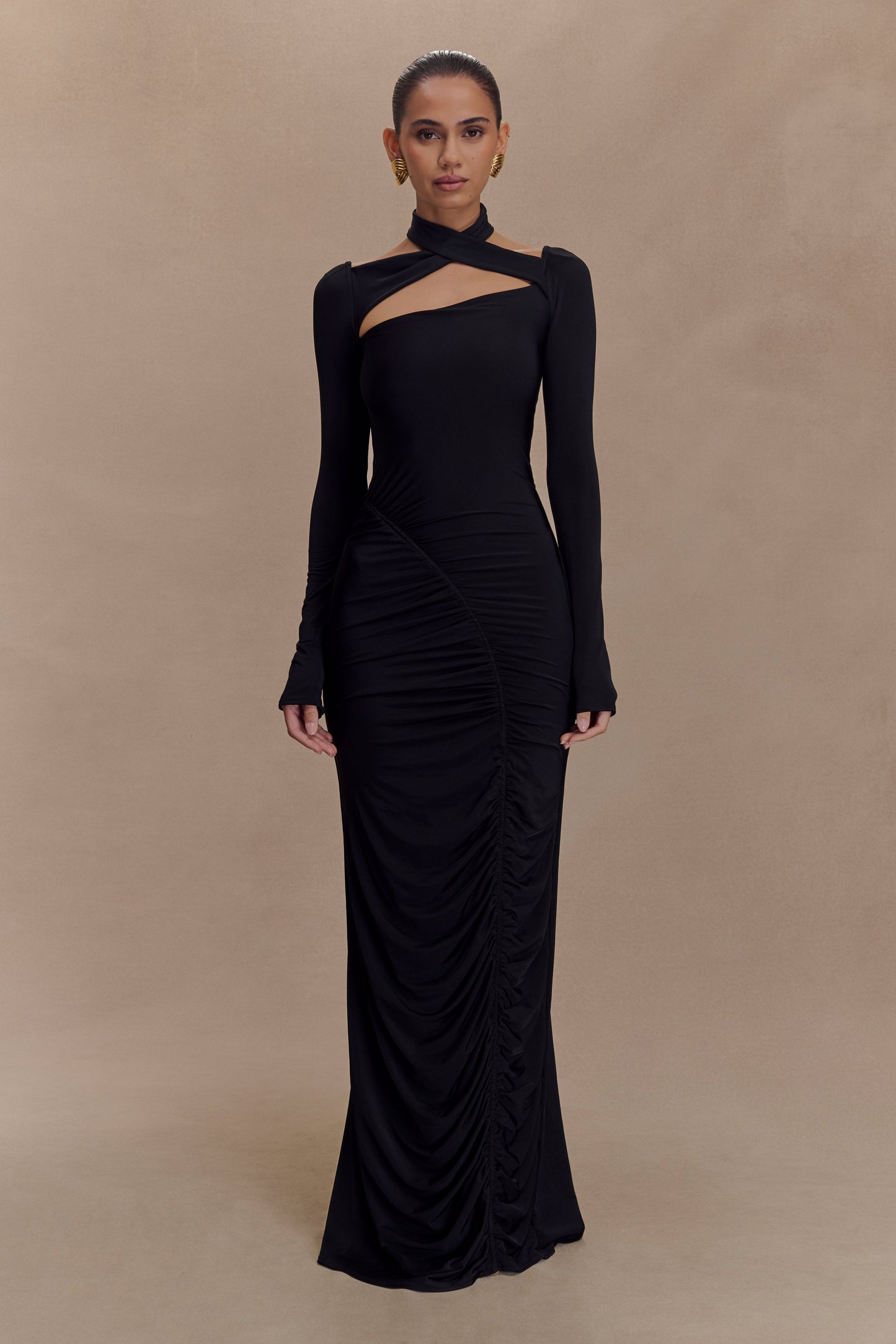 Robe Maxi Élastique à Manches Longues Lyndon - Noir