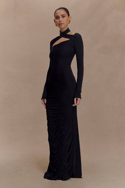 Robe Maxi Élastique à Manches Longues Lyndon - Noir