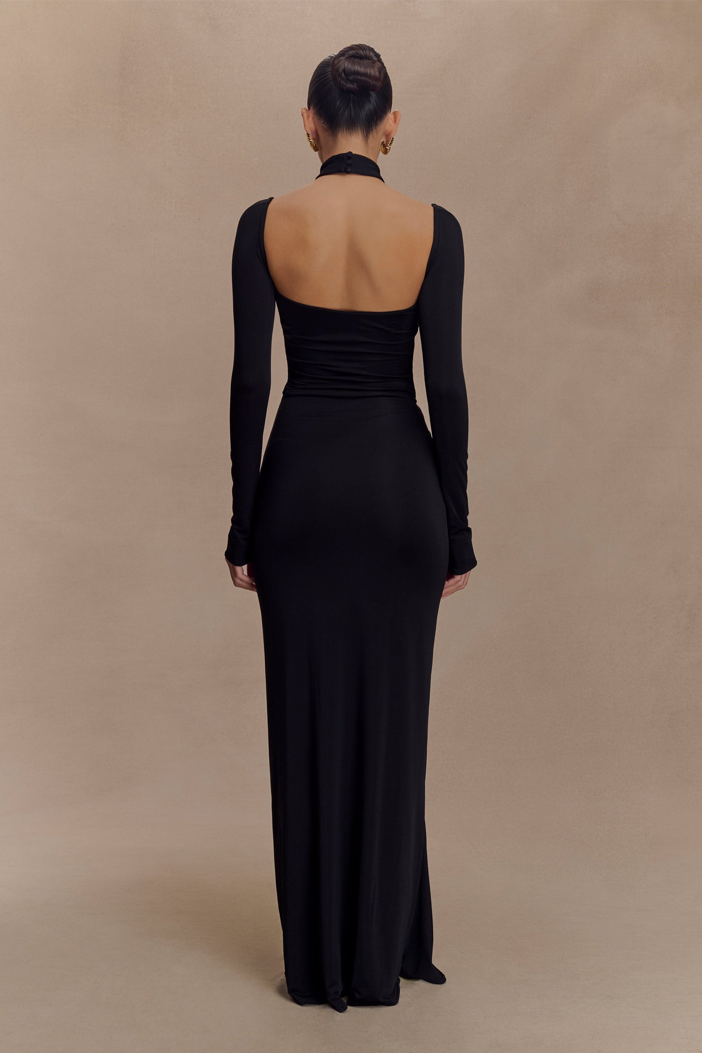 Robe Maxi Élastique à Manches Longues Lyndon - Noir