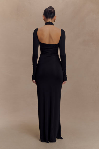 Robe Maxi Élastique à Manches Longues Lyndon - Noir