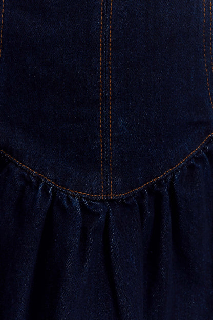 Mini-robe en jean à volants Cheyenne - Bleu indigo